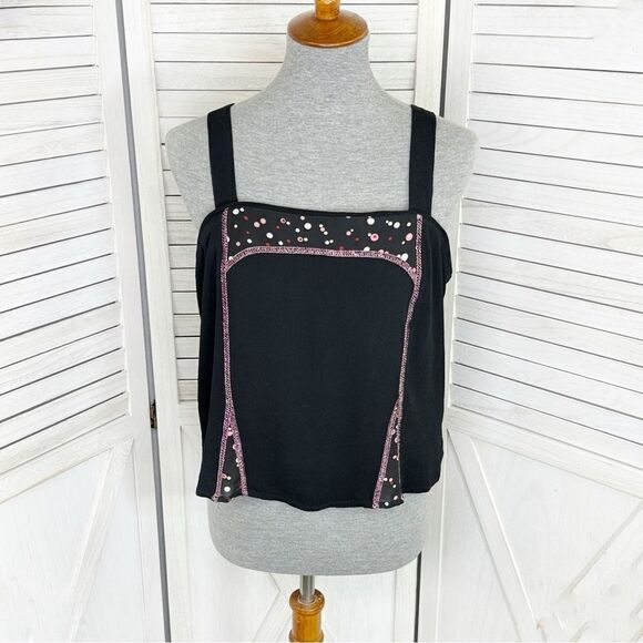 Tommy n Loulou Y2K Pattern Block Crop Tank Top Black Pink Medium - Picture 1 of 11